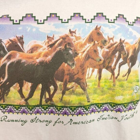 Running Strong For American Indian Youth T Shirt Vintage Y2K Horses Mens Large - Picture 2 of 5
